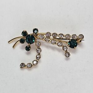 Gold and Green Crystal Brooch